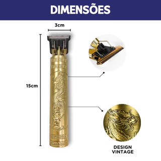 Máquina de Cortar Cabelo e Barba Profissional Recarregável USB Dragão 4 Pentes Lâmina de Aço - SHEFA