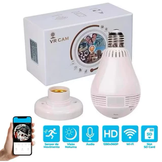 Lâmpada LED Câmera Espiã HD Wi-fi Panorâmica 360° graus com Soquete (APP ( V380