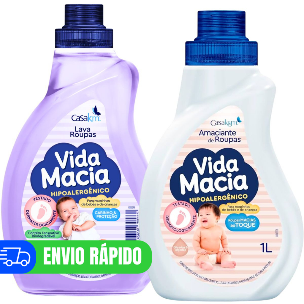 Kit Vida Macia Amaciante e Sabão Líquido Algodão 1 Litro | Shopee Brasil