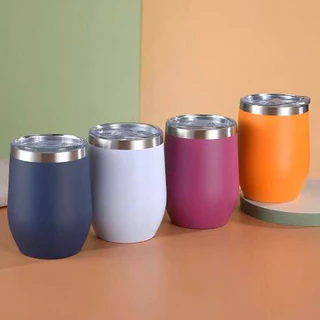 Kit 2 Copo Ovo Cuia Térmica Oval 360ml Em Inox Com Tampa Acrílica Quentes Frias