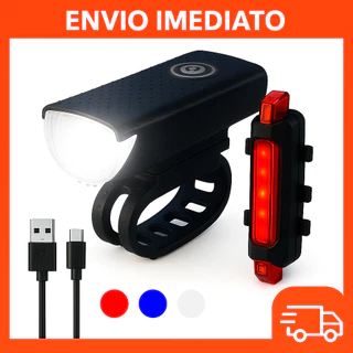 Kit Farol Bike LED + Lanterna Traseira Recarregável USB | Super Potente | Alta Visibilidade Noturna