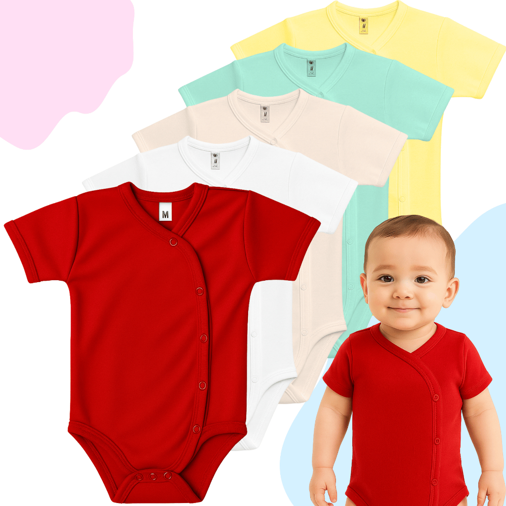 Kit 5 Body Kimono Bebê Suedine Manga Curta - Verão Menino e Menina em Oferta na Shopee