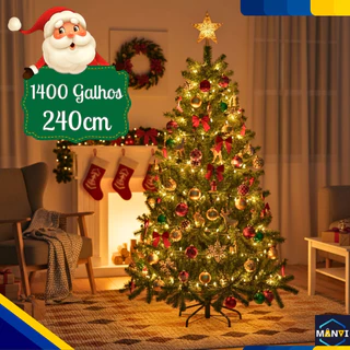 Árvore Pinheiro Natal Grande 240cm 1400 Galhos Cheia Verde Tradicional Decoração Natalina Premium