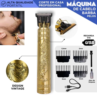 Máquina de Cortar Cabelo e Barba Profissional Recarregável USB Dragão 4 Pentes Lâmina de Aço - CHAI em Oferta na Shopee