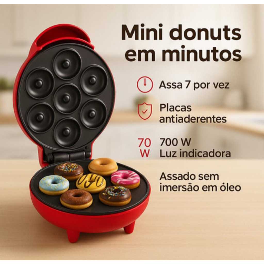 Máquina de Donuts 7 Furos 700W 110V – Cavidade 1,2cm Antiaderente