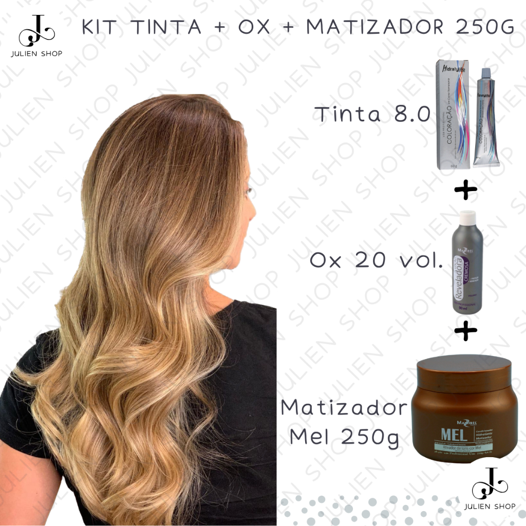 Tinta Cabelo 8.0 Loiro Claro +Ox20+ Matiz Mel 250g Mairibel | Shopee Brasil