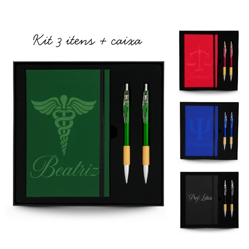 Kit Caderno Caneta Lapiseira Personalizada Caixa Presenteável 4 Cores Formatura Luxo Executivo