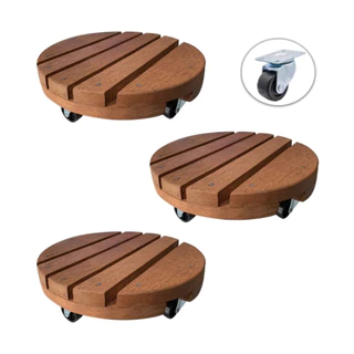 Kit 03 Suportes De Madeira 30cm Com Rodinhas Para Vasos de Planta Botijão Base Decorativa Resistente