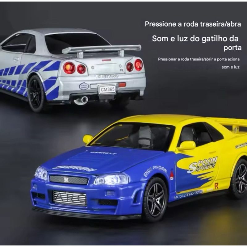 ミニカー SKYLINE R34 GTR Carro Skyline GTR R34 1:32 – Modelo Diecast de Liga Metálica com
