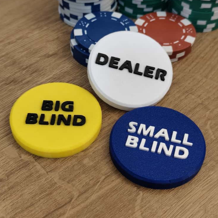 3 Botão / Fichas Poker Luxo Dealer, Big Blind, Small Blind, Botão De