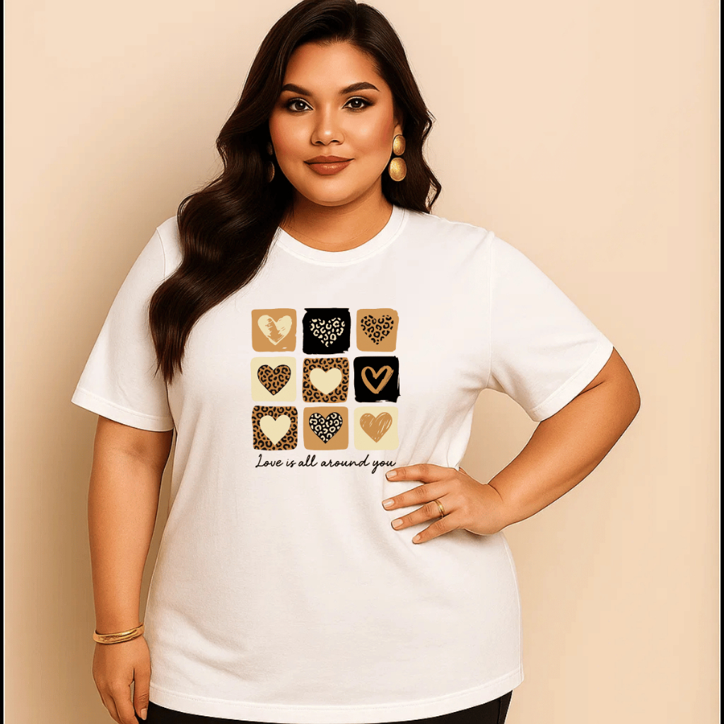 Camiseta Kairoswear com estampa de corações animal print