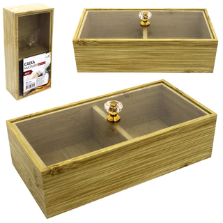 CAIXA ORGANIZADOR DE MADEIRA MDF RETANGULAR PARA CHA COM 2/3/4DIVISORIAS + TAMPA ACRILICO MULTIUSO em Oferta na Shopee