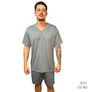 Pijama Masculino Camisa e Short Curto Verão Liso Malha Plus Size em Oferta na Shopee