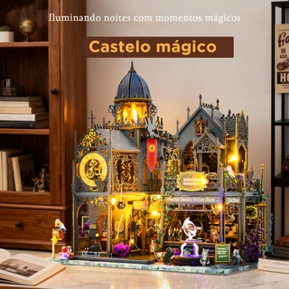 Modelo de Cena Miniatura de Castelo Mágico em Blocos, com Luzes, Decoração Criativa e Presente