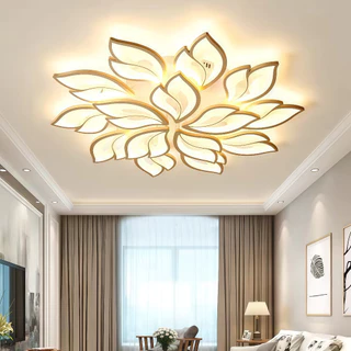 Luminária de LED de Folhas Controle Remoto 78CM Bivolt 3 Cores Lustre de Teto Plafon Para Sala de estar