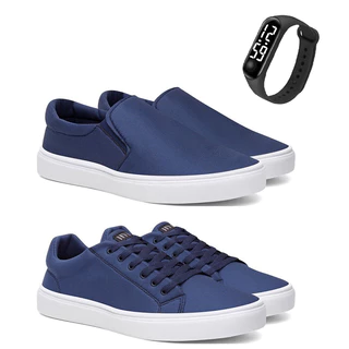 Kit 2 Tênis - Iate e Sapatênis Linha Confort Hype Shoes - Azul - Unissex + Relógio