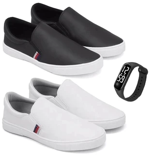 Kit 2 Tênis Iate Slip on Original Hype Shoes Com Tira Lateral - Unissex + Relógio