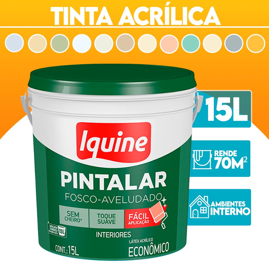 Tinta acrílica interna 15L Economica Iquine Paredes Secagem Rapida Litros Cores Parede áreas