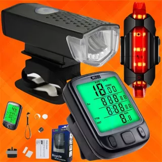 Velocímetro Cronômetro Bicicleta Luz Noturna Prova D'água Medidor Kit Farol Bike