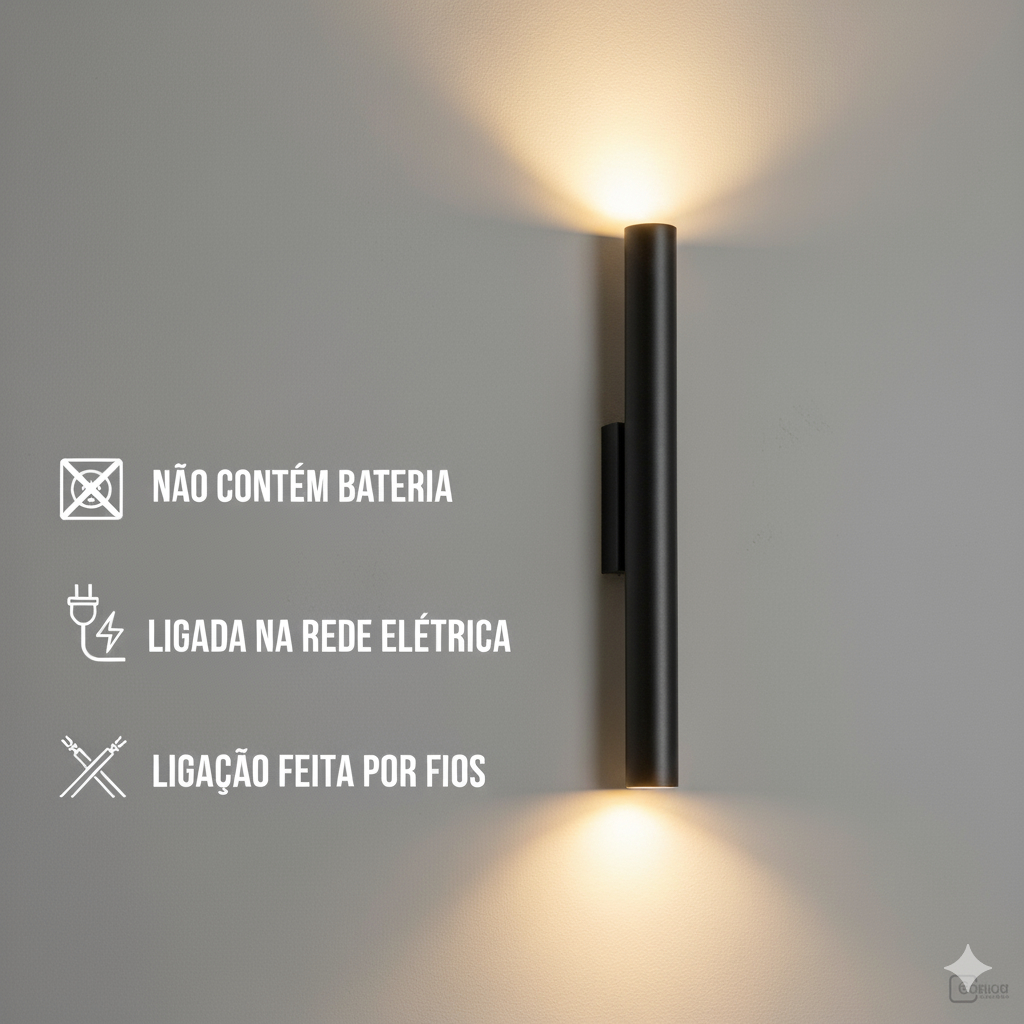 Arandela Boiserie Tubo Cilindro Alumínio Preto 45cm