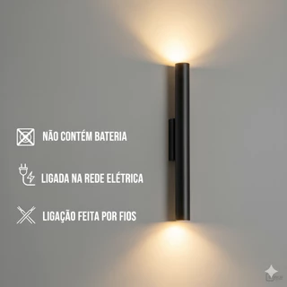 Arandela Boiserie Tubo Cilindro Alumínio Preto 45cm