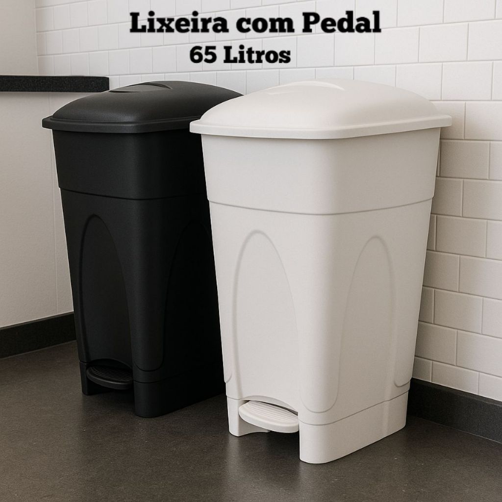 Lixeira com Pedal 65 Litros Grande - Cesto de Lixo - Cozinha Lavanderia