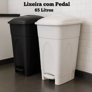 Lixeira com Pedal 65 Litros Grande - Cesto de Lixo - Cozinha Lavanderia