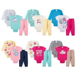 12 peças body bebê manga curta longa calça menina menino roupa bebe em Oferta na Shopee