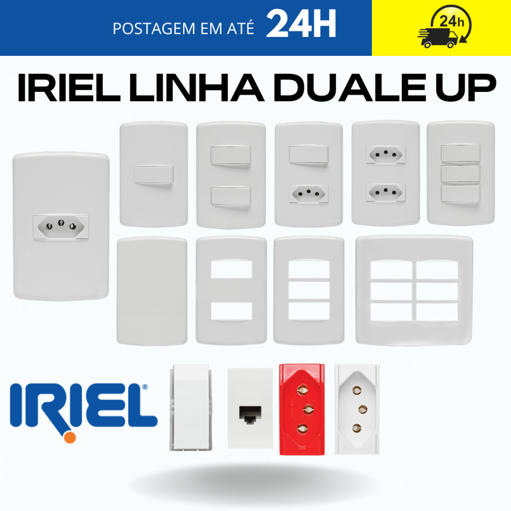 Tomadas10A 20A Teclas Placas Iriel linha Duale UP Furo