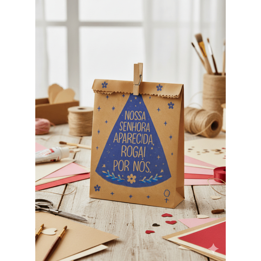 Saquinho Kraft Decorado 14x10cm – Nossa Senhora Aparecida