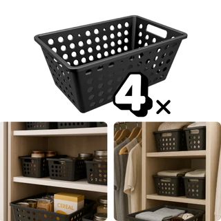 Kit 4 Cestos Organizador Coza One Grande 4,7l Retangular Preto 28x19cm Dispensa Closet Lavanderia em Oferta na Shopee