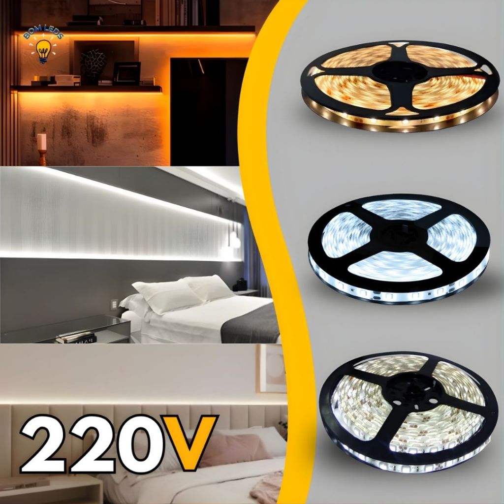 Fita LED 120 LEDs Por Metro 10 Metros 220 Volts – CE e RoHS - Branco ...