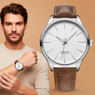 Relógio Prata Masculino De Luxo Casual Resistente à água Barato Pulseira Couro Analógico Lançamento