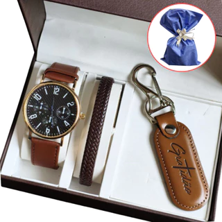 Relógio Masculino Minimalista Couro Elegante + Pulseira De Couro - Presente Homens, dias dos Pais, Natal, namorado