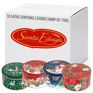 Kit 10 Latas Colecionáveis Mini Butter Cookies Natal 150g - Santa Edwiges