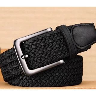 Cinto Elástico Trançado Masculino Sem Furos com Fivela de Pino Ajustável para Golfe e Uso Casual