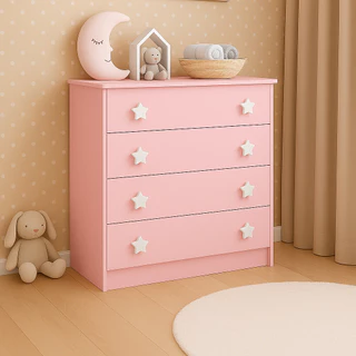 Cômoda Infantil Doce Sonho 4 Gavetas para Quarto de Bebê Menina ou Menino