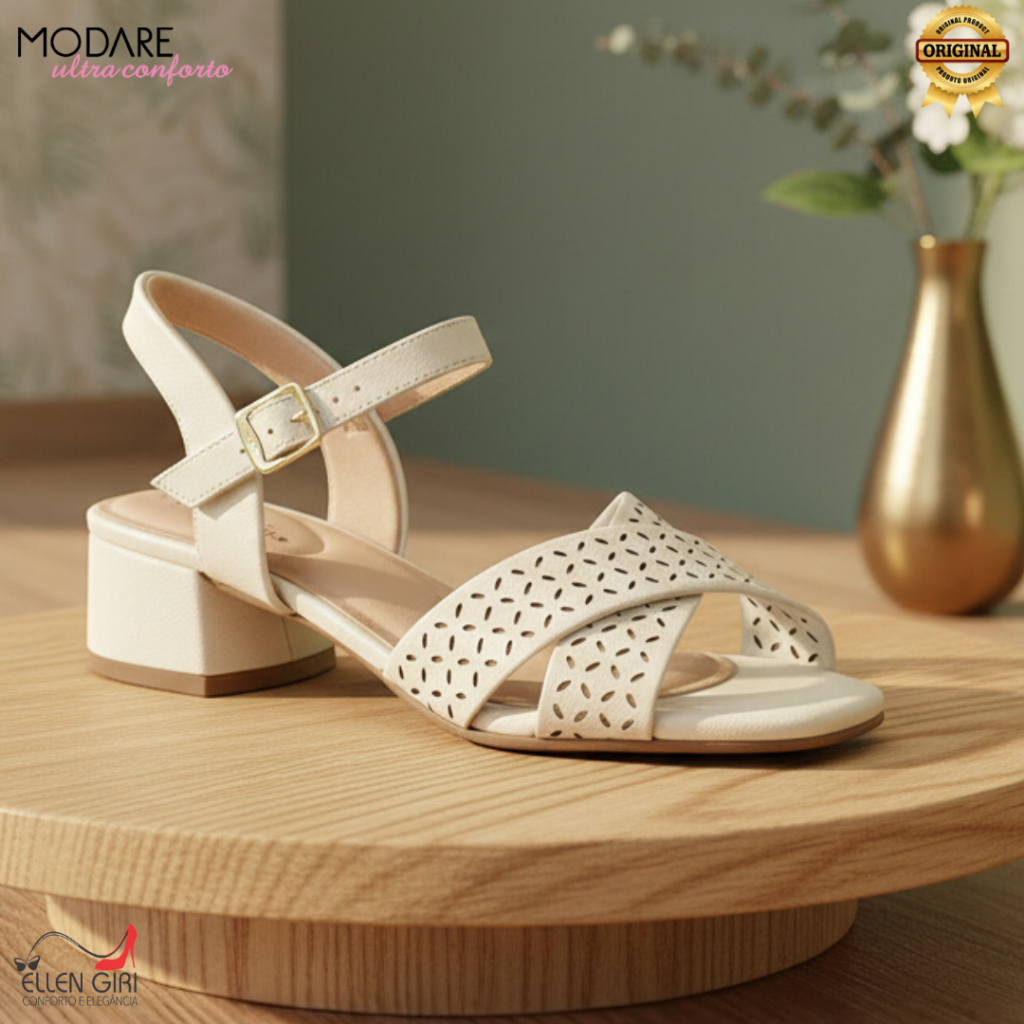 マー Sandália MODARE Exclusiva Feminina Salto Quadrado Baixo 4 cm