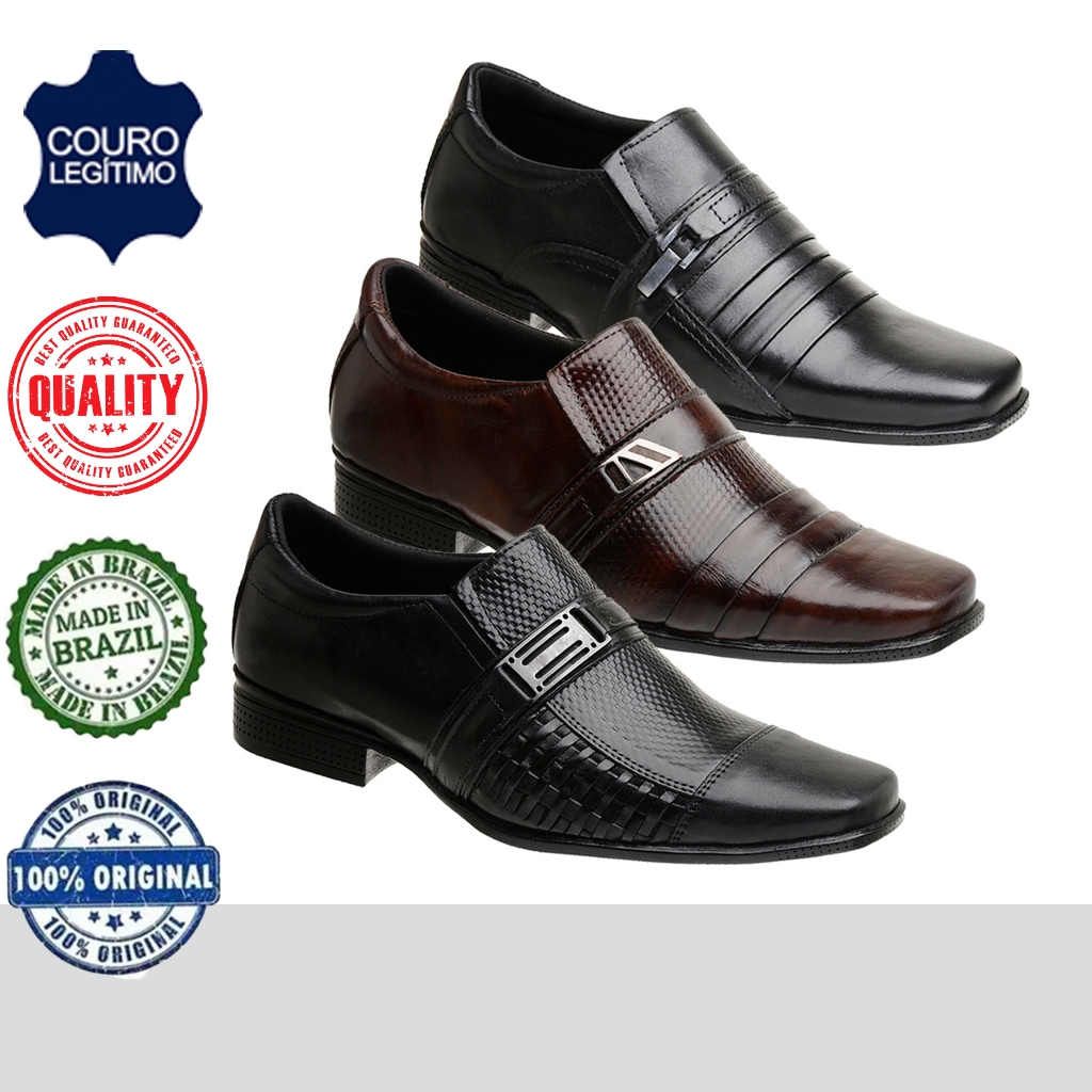 Kit 3 Pares Sapato Social Masculino Couro Legitimo Original Solado ...