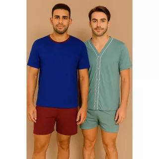 Pijama Conjunto Curto Masculino Calor Versao Confortável e Estiloso Premium em Oferta na Shopee