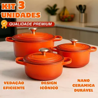 Kit Conjunto De Panela Caçarola Revestimento Nano Cerâmico Indução 2,7 + 3,4L + 7L
