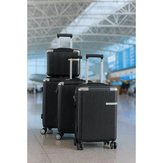 Kit 3 Malas de Viagem + Frasqueira Preto ABS Rígida Leve Bordo 10kg Média e Grande Rodinhas 360°