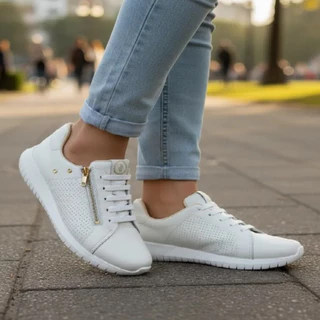 Tênis Usaflex Casual em Couro com Zíper e Elástico em Oferta na Shopee