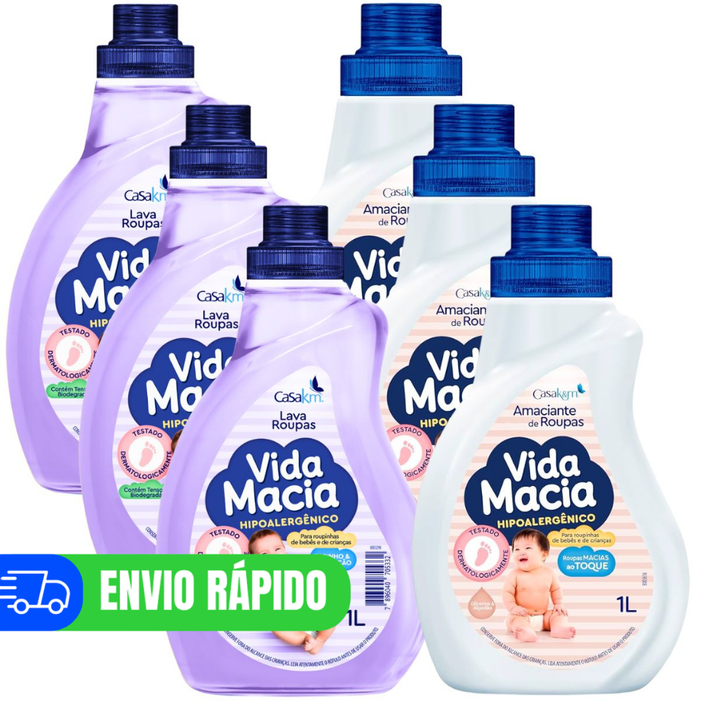 3 Kit Vida Macia Amaciante e Sabão Líquido Algodão 1 Litro | Shopee Brasil