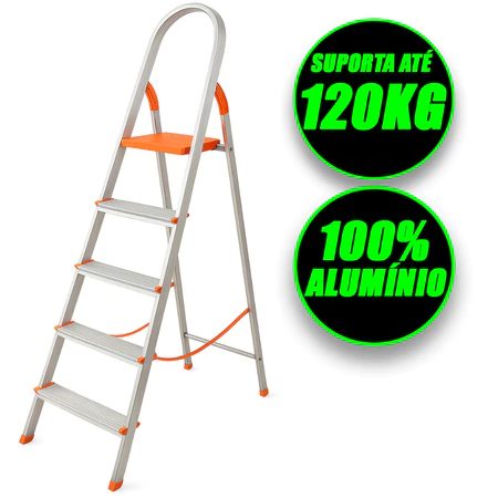 Escada De Alumínio 5 Degraus Domestica Residencial Eds005 Agata