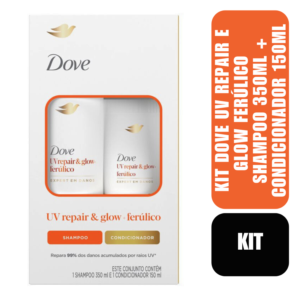 Kit Dove UV Repair e Glow Ferúlico Shampoo 350ml + Condicionador 150ml ...