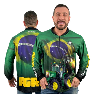 Camisa Agro Brasil Dryfit com Proteção Blusa UV Zíper Bruto Agro Agropecuaria Camiseta Roça