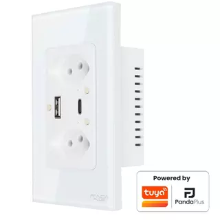 Tomada Dupla Inteligente USB-A/C Carrega Rápido Wifi 10A Bivolt Smartlife Tuya PandaPlus Alexa Google Controle Voz App