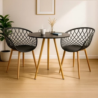 Mesa Tripé Redonda 70 Cm preto + 2 Cadeira Clarice Área externa e Jardim