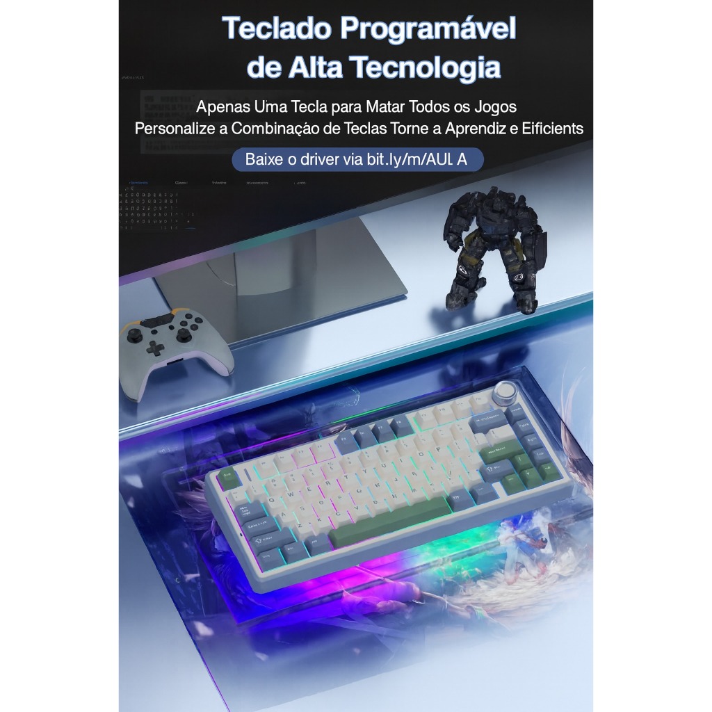 Teclado Mecânico Aula F75 Layout 75 RGB Hot Swappable Switch Ash